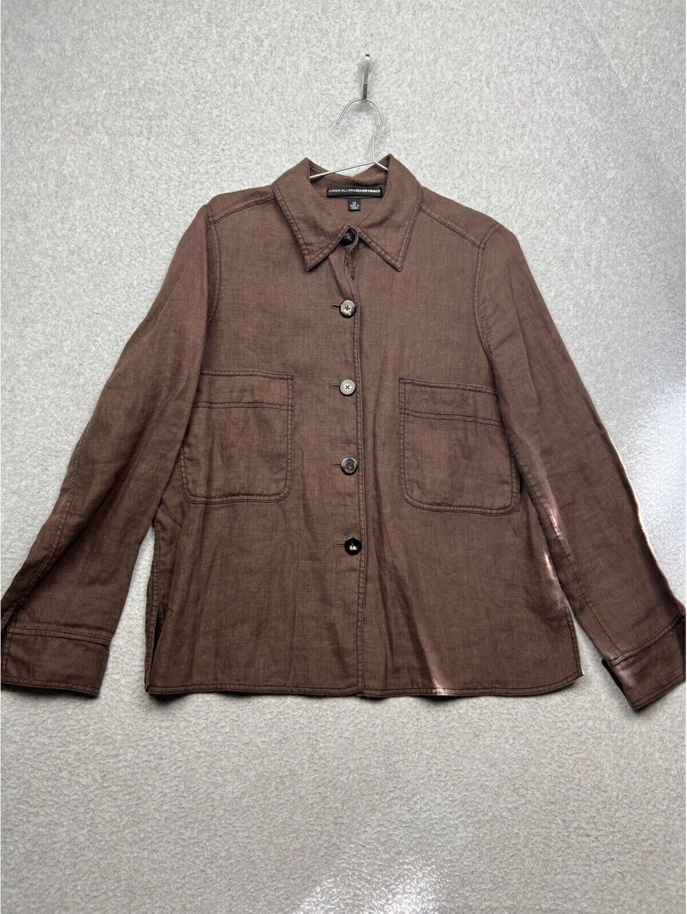 Ellen Tracy Womens Linen Tunic Blouse 12 Button-Up Lagenlook Minimalist Casual *